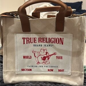 True Religion Beige and Brown Canvas Backpack